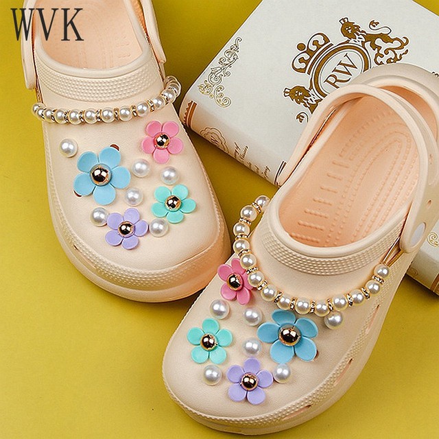 1Set Colorful Flowers Shoe Decoration Pearl Croc Charms Adult Kids Shoe  Charms&Chain Sets jibz Cros Accessories Free shipping - AliExpress